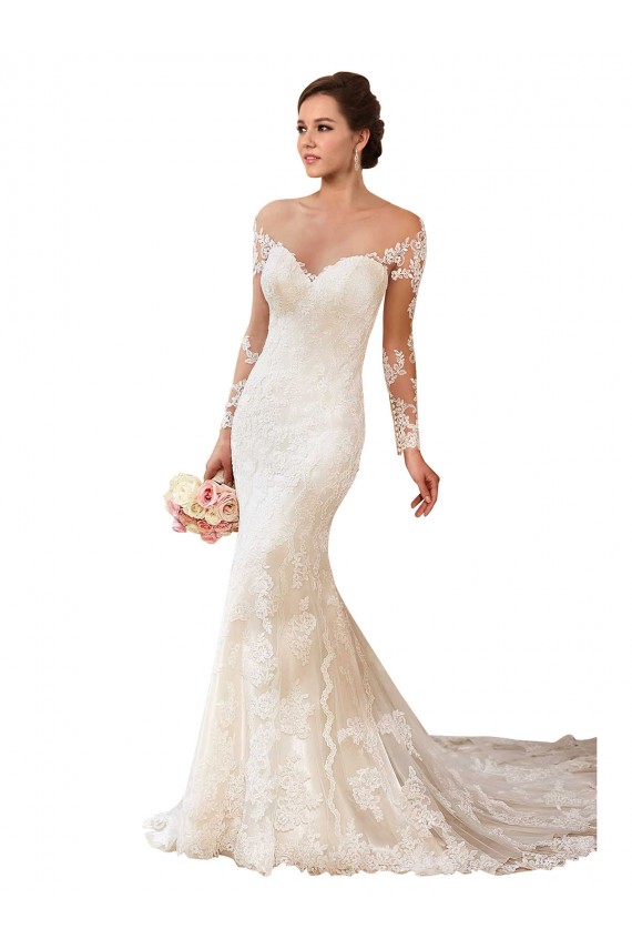 Cheap Long Sleeves Maermaid Sweetheart Lace Wedding Dress UK
