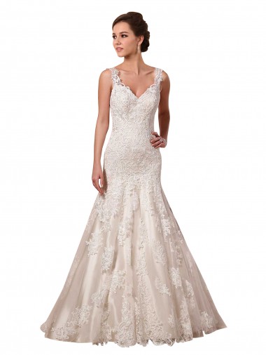 Cheap Open Back Mermaid Tulle Wedding Dress with Lace Bodice UK