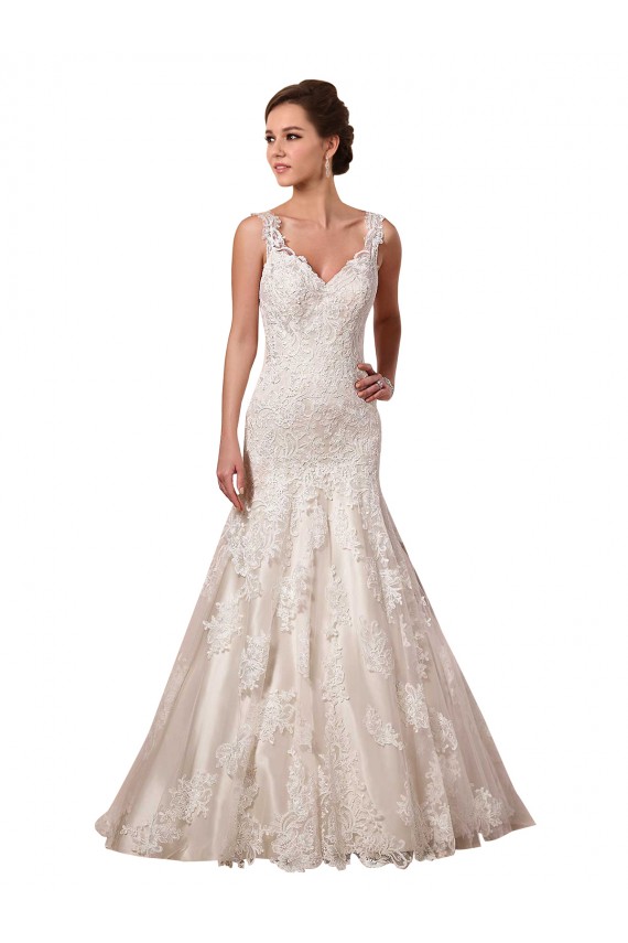 Cheap Open Back Mermaid Tulle Wedding Dress with Lace Bodice UK