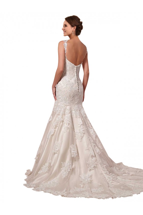 Cheap Open Back Mermaid Tulle Wedding Dress with Lace Bodice UK