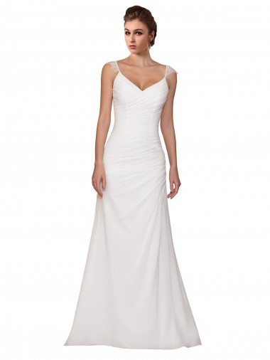 Cheap V-Neck Sheath Chiffon Wedding Dress with Straps UK