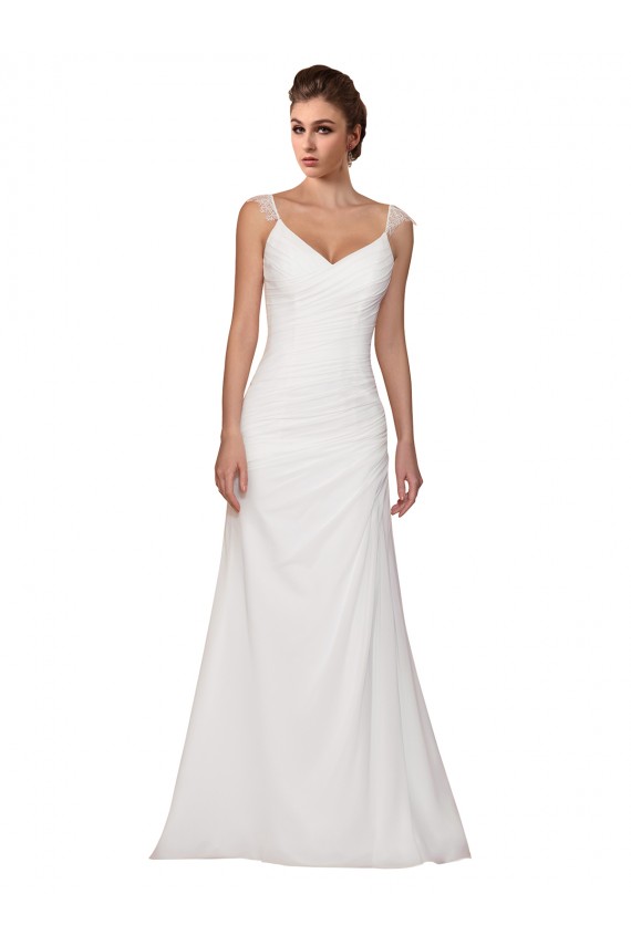 Cheap V-Neck Sheath Chiffon Wedding Dress with Straps UK