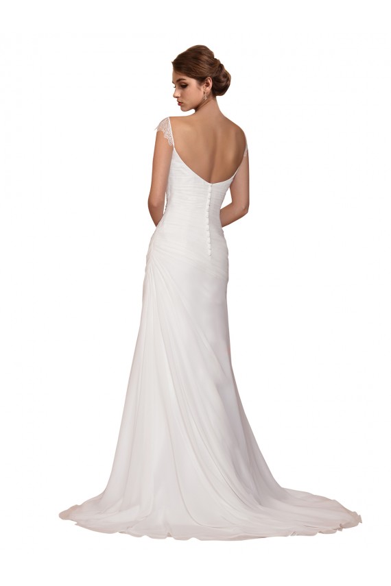 Cheap V-Neck Sheath Chiffon Wedding Dress with Straps UK