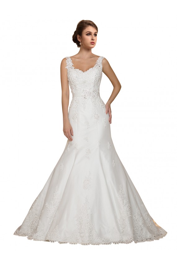 Cheap Sweethart V-Neckline Lace Wedding Dress with Shoulder Straps UK