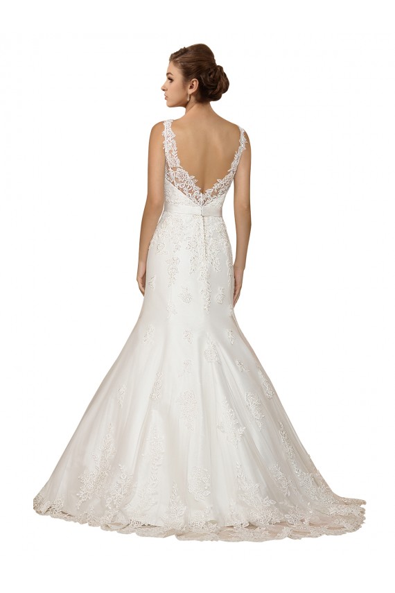 Cheap Sweethart V-Neckline Lace Wedding Dress with Shoulder Straps UK