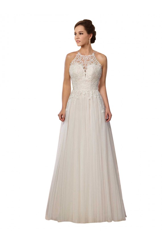 Cheap Illusion Halter Lace Boho Wedding Dress with Plunging Sweetheart Bodice UK