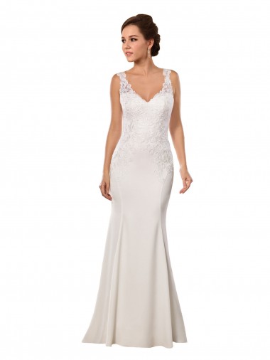 Cheap V-Neck Mermaid Crepe Wedding Dress with Lace Bodice UK