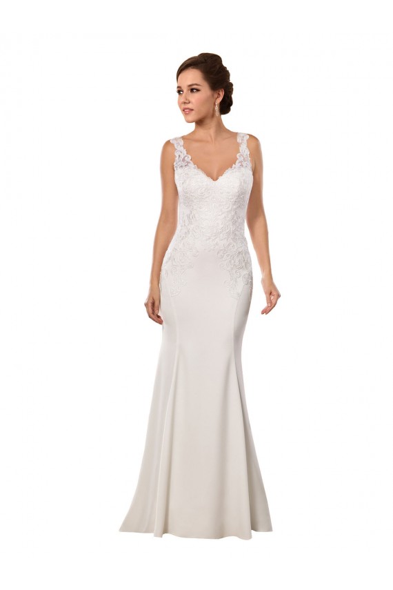 Cheap V-Neck Mermaid Crepe Wedding Dress with Lace Bodice UK