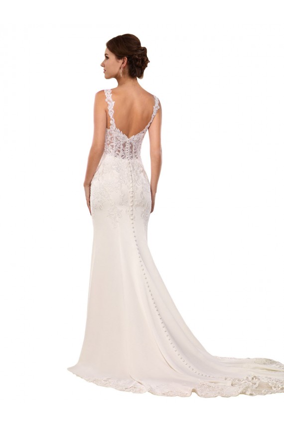 Cheap V-Neck Mermaid Crepe Wedding Dress with Lace Bodice UK