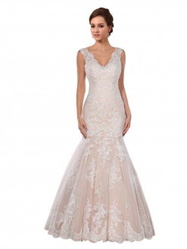 Cheap Classic Fit and Flare V-Neck Mermaid Lace Wedding Dress UK