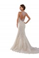 Cheap High Neck Mermaid Lace Wedding Dress with Illusion Back UK