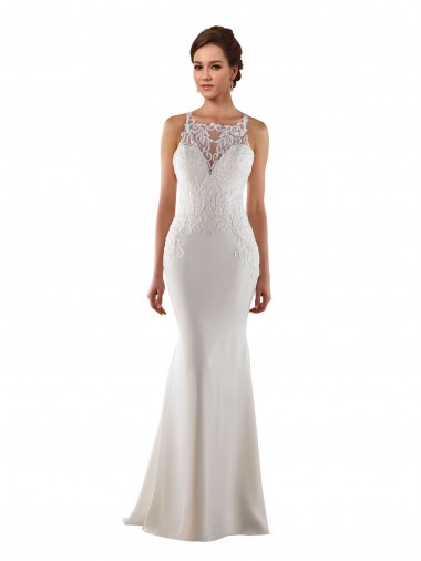 Cheap Modern High Neck Sheath Wedding Dress with Lace Bodice UK