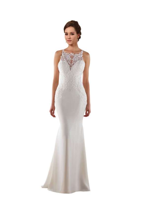 Cheap Modern High Neck Sheath Wedding Dress with Lace Bodice UK