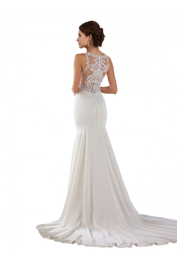 Cheap Modern High Neck Sheath Wedding Dress with Lace Bodice UK