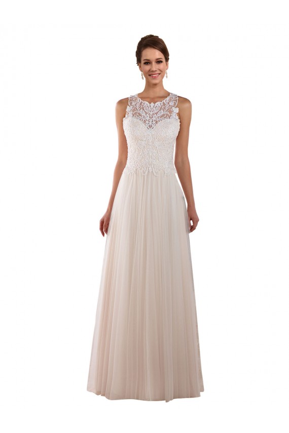 Cheap High Neck A-Line Tulle Wedding Dress with Lace Back UK
