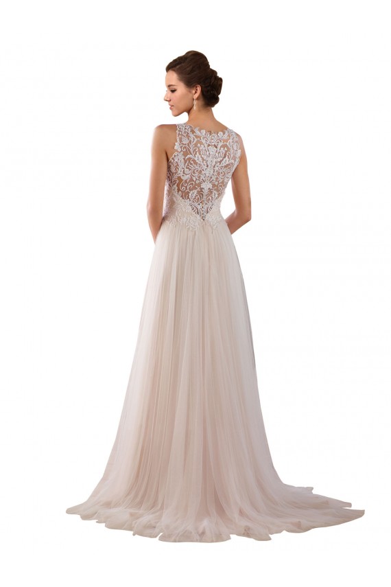 Cheap High Neck A-Line Tulle Wedding Dress with Lace Back UK