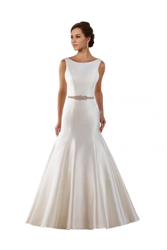Cheap Modern Boat Neck Mermaid Satin Wedding Dress with Deep V-Back UK