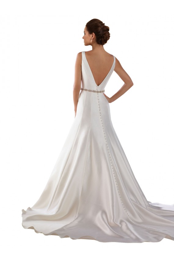 Cheap Modern Boat Neck Mermaid Satin Wedding Dress with Deep V-Back UK