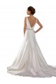 Cheap Modern Boat Neck Mermaid Satin Wedding Dress with Deep V-Back UK