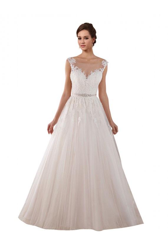 Cheap Illusion Sweetheart Neck Ball Gown Tulle Wedding Dress with Lace Bodice UK