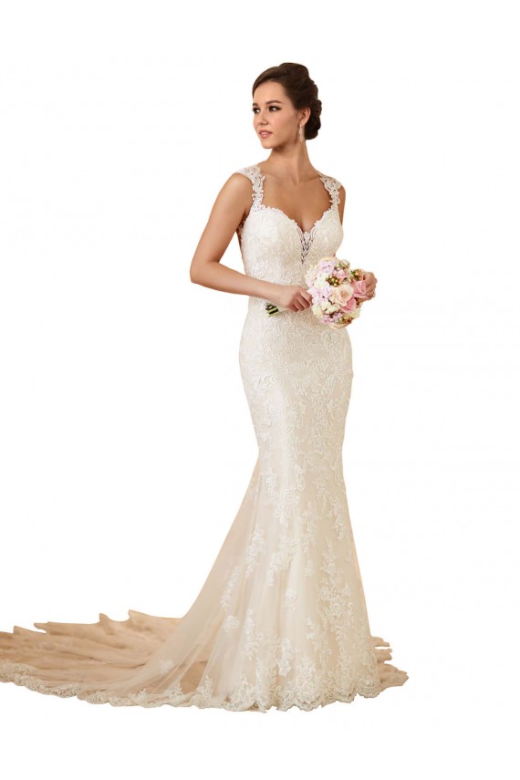 Cheap Modern Chapel Train Sweetheart Mermaid Lace Wedding Dress with Keyhole Back UK