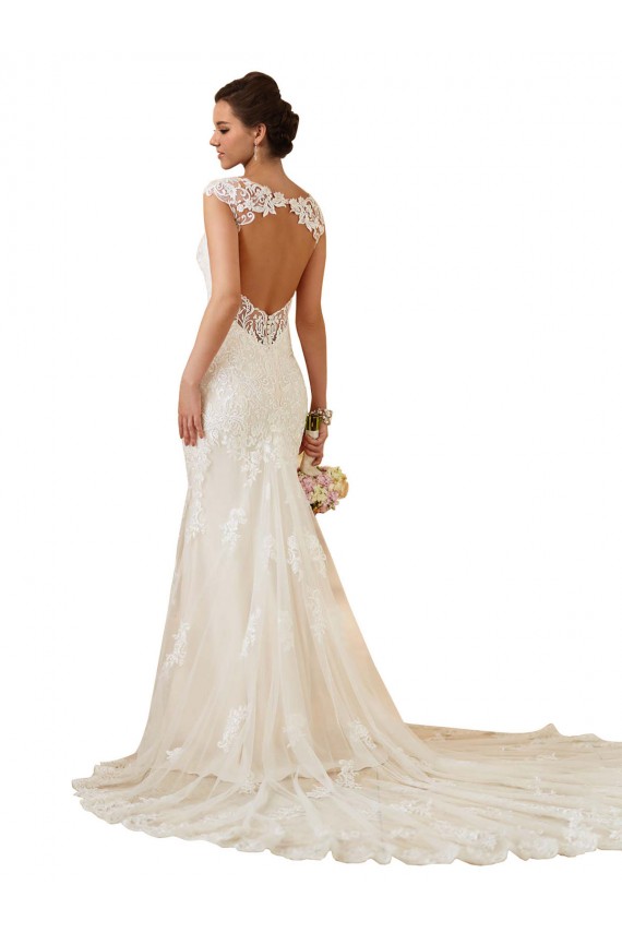 Cheap Modern Chapel Train Sweetheart Mermaid Lace Wedding Dress with Keyhole Back UK