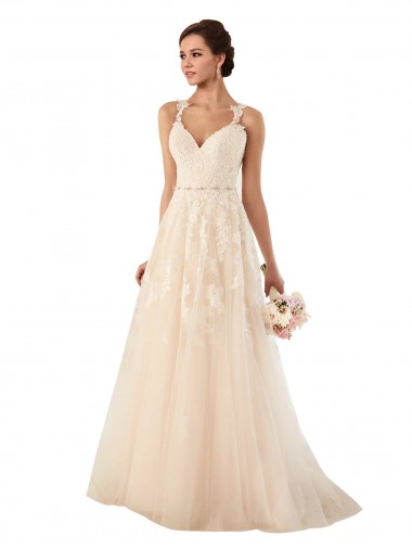 Cheap Sweetheart A-Line Tulle Wedding Dress with Lace Illusion Back UK
