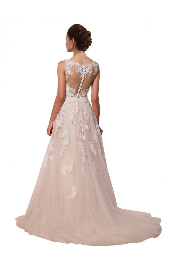Cheap Sweetheart A-Line Tulle Wedding Dress with Lace Illusion Back UK