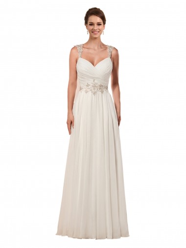Cheap Sweetheart A-Line Chiffon Wedding Dress with Beaded Shoulder Straps UK