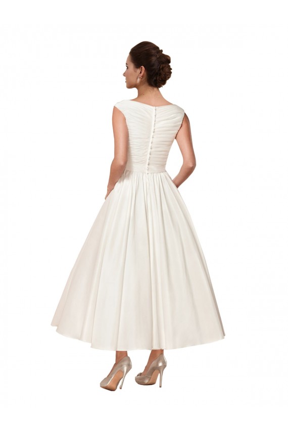 Cheap V-Neck A-Line Short Ankle Length Satin Wedding Dress UK