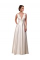 Cheap Deep V-Neck A-Line Satin Wedding Dress with Pockets UK
