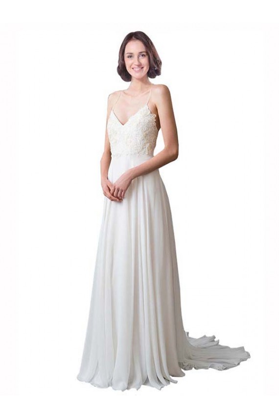 Cheap Spaghetti Straps V-Neck A-Line Chiffon Beach Wedding Dress UK