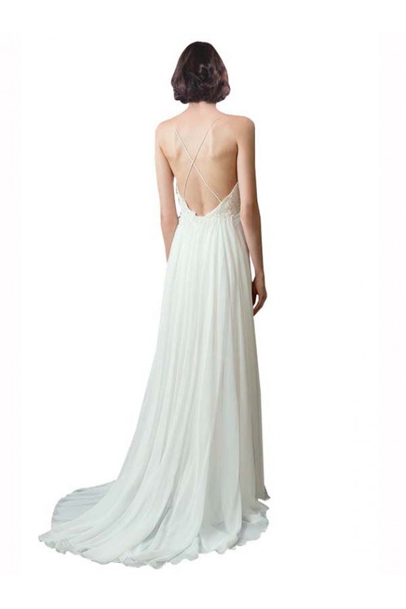 Cheap Spaghetti Straps V-Neck A-Line Chiffon Beach Wedding Dress UK