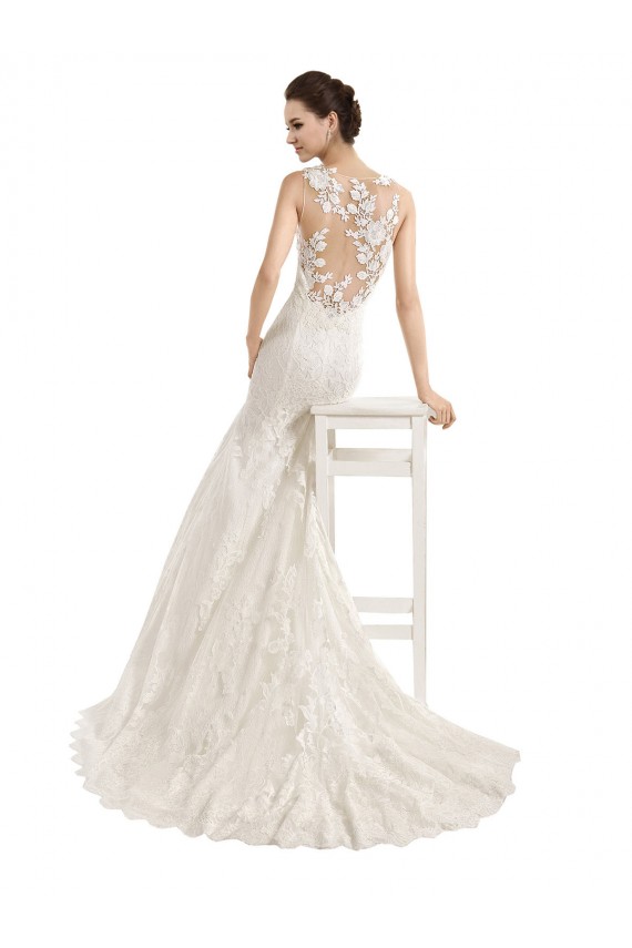 Cheap Illusion Neck Mermaid All Over Lace Wedding Dress UK