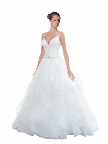 Cheap Spaghetti Straps Ball Gown Beach Wedding Dress with Lace Bodice UK