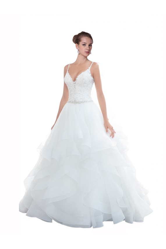 Cheap Spaghetti Straps Ball Gown Beach Wedding Dress with Lace Bodice UK