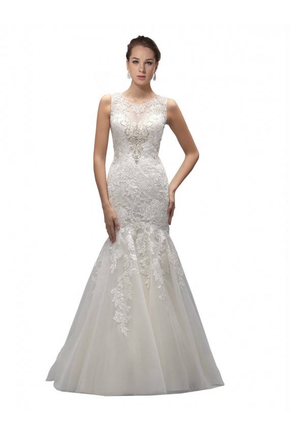 Cheap Illusion High Neck Mermaid Lace Wedding Dress UK