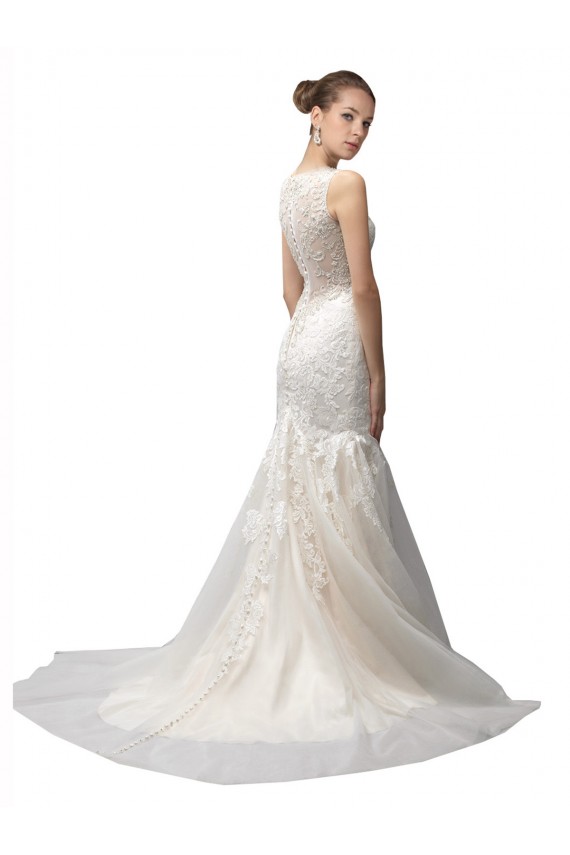 Cheap Illusion High Neck Mermaid Lace Wedding Dress UK