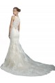 Cheap Deep Illusion Neck Mermaid Tulle Beach Wedding Dress with All Over Lace UK