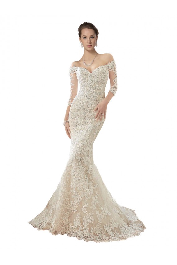 Cheap Long Sleeves Off the Shoulder Trumpet Lace Wedding Dress UK