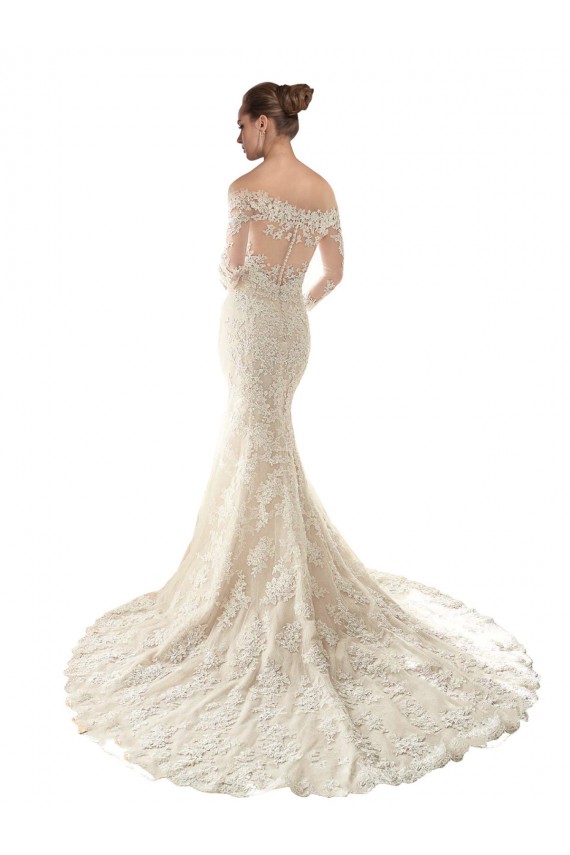 Cheap Long Sleeves Off the Shoulder Trumpet Lace Wedding Dress UK
