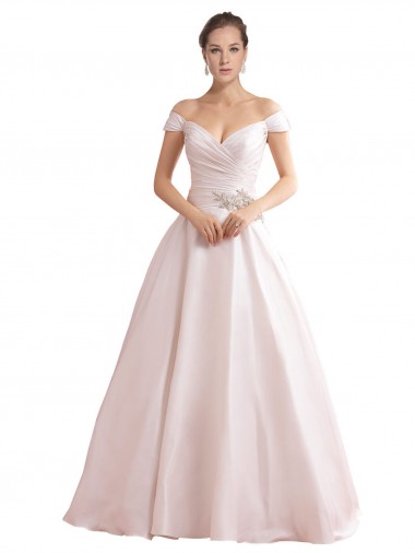 Cheap Off the Shoulder Sweetheart Ball Gown Satin Wedding Dress UK
