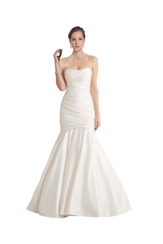 Cheap Strapless Mermaid Ruched Satin Beach Wedding Dress with Low Back UK