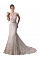 Cheap Halter V-Neck Mermaid Lace Wedding Dress with Keyhole Back UK