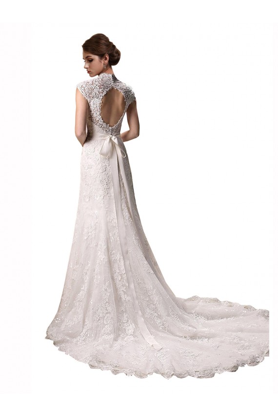 Cheap Halter V-Neck Mermaid Lace Wedding Dress with Keyhole Back UK