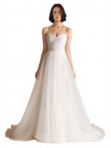 Cheap Strapless Sweetheart Lace Bodice A-Line Organza Wedding Dress UK