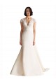Cheap V-Neck Lace Bodice A-Line Satin Wedding Dress with Keyhole Back UK