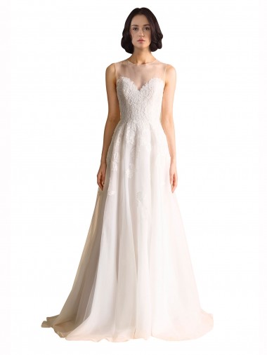 Cheap Illusion Neck A-Line Organza Wedding Dress UK