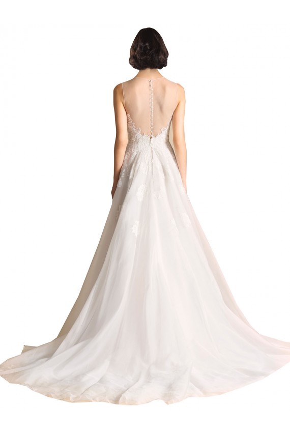Cheap Illusion Neck A-Line Organza Wedding Dress UK