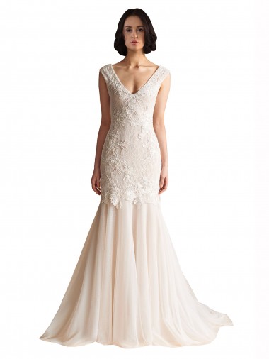 Cheap V-Neck Mermaid Tulle Wedding Dress UK